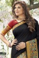 Black South Indian Saree in Khadi & Silk with Weaving