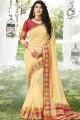 Light Yellow Khadi & Silk Weaving South Indian Saree with Blouse