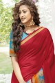 Red South Indian Saree in Weaving Khadi & Silk