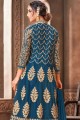 Blue Net Churidar Anarkali Suit in Net