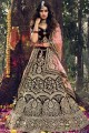 Impressive Dark maroon Velvet Bridal Lehenga Choli