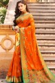 Stylish Weaving Art Silk Orange Banarasi Saree Blouse