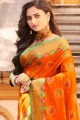 Stylish Weaving Art Silk Orange Banarasi Saree Blouse