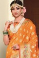Orange Weaving South Indian Saree in Art Silk