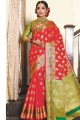 Red South Indian Saree with Weaving Art Silk