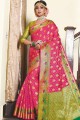 Weaving Art Silk South Indian Saree in Rani Pink