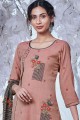 Dusty Peach Cotton Straight Pant Suit with dupatta