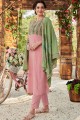 Silk Baby Pink Straight Pant Suit with dupatta