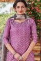 Cotton Straight Pant Suit with Bhagalpuri in Light Purple