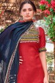 Red Salwar Kameez in Linen with Linen