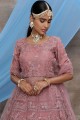 Net Lehenga Choli with Embroidery in Dusty Pink