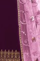Dark Purple Satin Georgette Churidar Suit in Satin Georgette