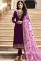 Dark Purple Satin Georgette Churidar Suit in Satin Georgette