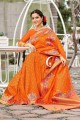 Weaving Banarasi Saree in Orange Silk