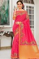 Ethinc Silk Banarasi Saree with Weaving in Dark Pink