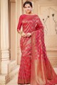 Luring Silk Banarasi Saree with Weaving in Dark Pink