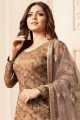 Silk Sharara Suit with Jacquard in Brown
