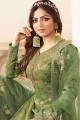 Jacquard Silk Sharara Suit in Green with dupatta