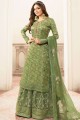 Jacquard Silk Sharara Suit in Green with dupatta