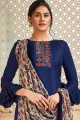 Palazzo Suit in Royal Blue Silk with Satin