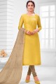 Silk Yellow Churidar Suit with dupatta