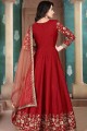 Silk Red Anarkali Suit dupattta