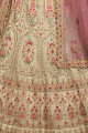 Cream Lehenga Choli in Embroidered Silk