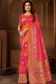 Dark Pink South Indian Saree in Embroidered Jacquard & Silk