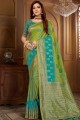 Green Embroidered South Indian Saree in Jacquard & Silk