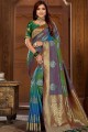 Embroidered South Indian Saree in Multicolor Jacquard & Silk
