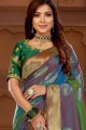 Embroidered South Indian Saree in Multicolor Jacquard & Silk