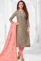 Delicate Brown Churidar Suit in Silk with Silk