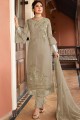 Sand Grey Straight Pant Suit in Satin Georgette