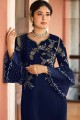 Royal Blue Straight Pant Suit in Satin Georgette