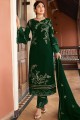 Dark Green Satin Georgette Straight Pant Suit with dupatta