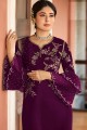 Purple Straight Pant Suit in Satin Georgette with Satin Georgette
