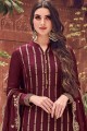 Maroon Jacquard and silk Palazzo Suit