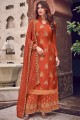 Silk Jacquard Orange Palazzo Suit with dupatta