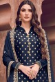 Silk Navy Blue Palazzo Suit in Jacquard