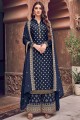 Silk Navy Blue Palazzo Suit in Jacquard