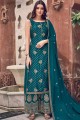 Teal Blue Palazzo Suit in Jacquard Silk