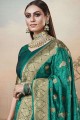 Saree in Teal Blue Banarasi raw Silk with Weaving