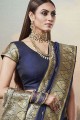 Saree in Royal Blue Banarasi raw Silk with Weaving