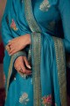 Jacquard Silk Sharara Suit in Blue