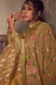 Silk Sharara Suit in Olive Brown with Jacquard