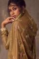 Silk Sharara Suit in Olive Brown with Jacquard