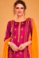Silk Palazzo Suit in Dark Pink with Cotton