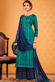 Cotton Palazzo Suit in Blue Silk