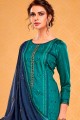 Cotton Palazzo Suit in Blue Silk