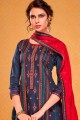 Silk Cotton Navy Blue Palazzo Suit with dupatta